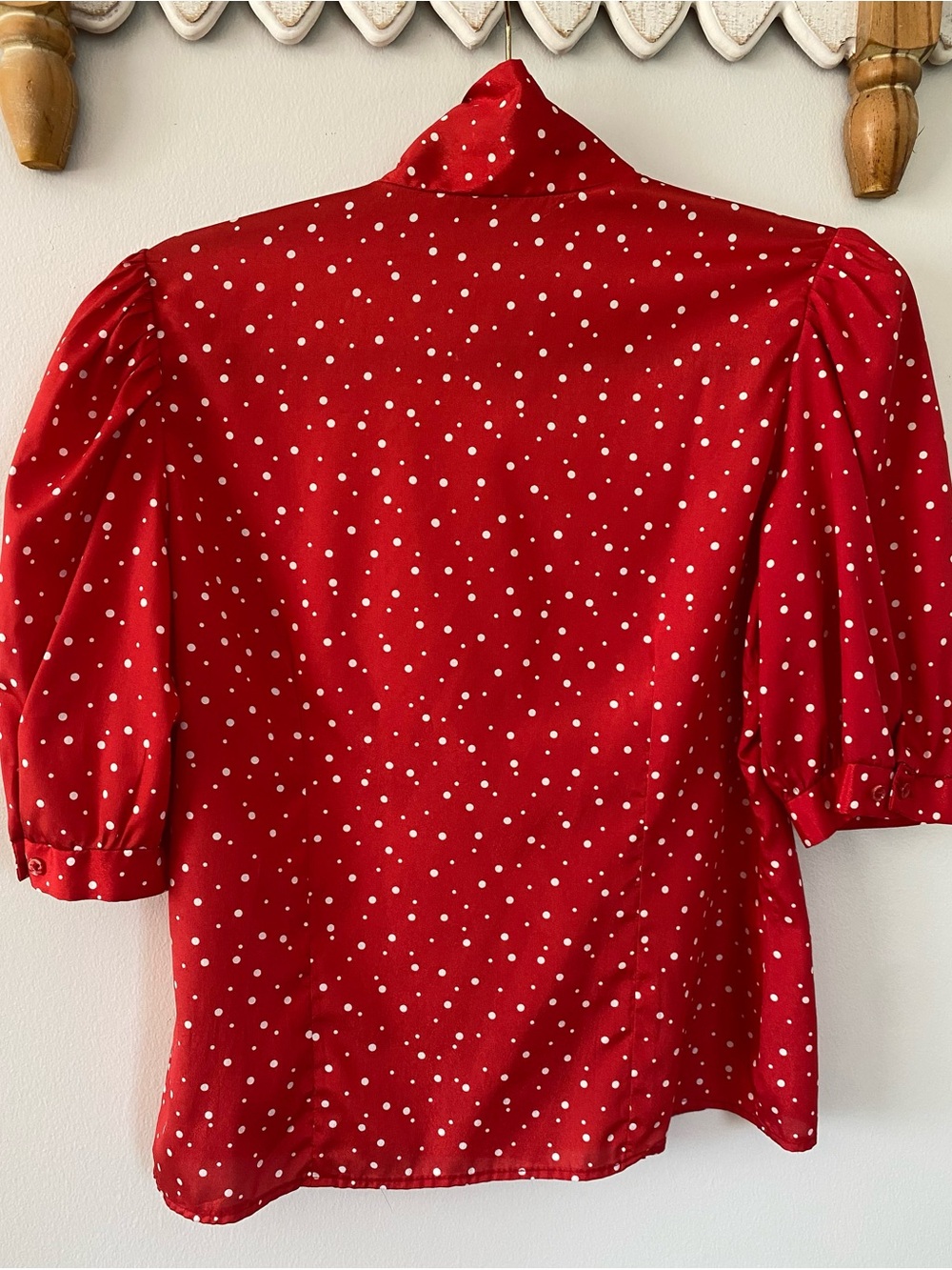 Red Polka Dot Retro Tie-Neck Blouse - Women's Top - size small - classic - Picture 4 of 6